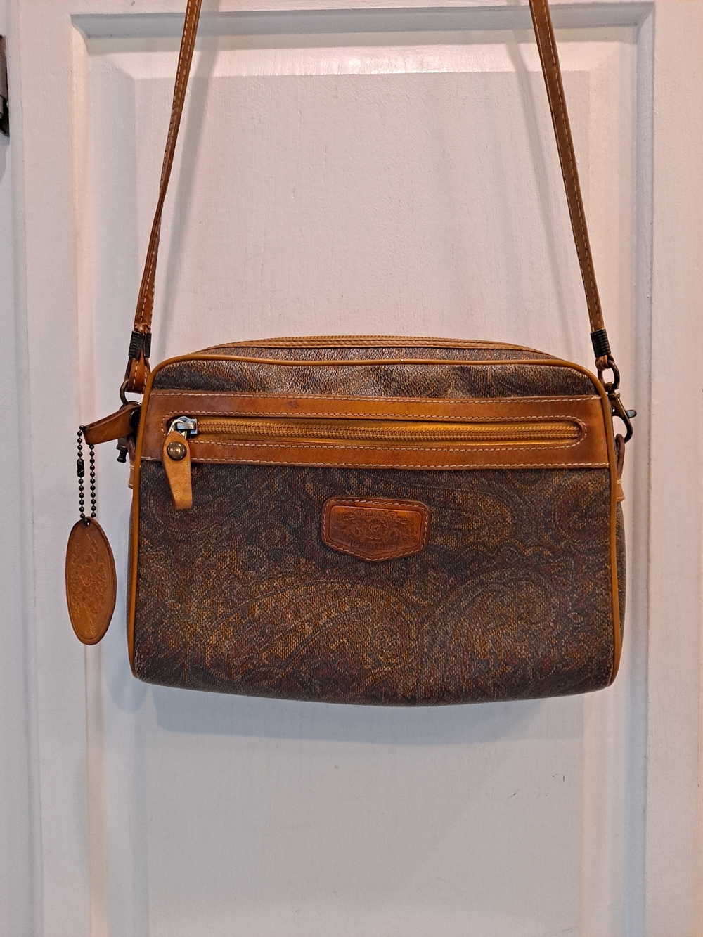 Carlo Rino Italian Vintage 80s Paisley Pattern Brown Crossbody Bag Trendy